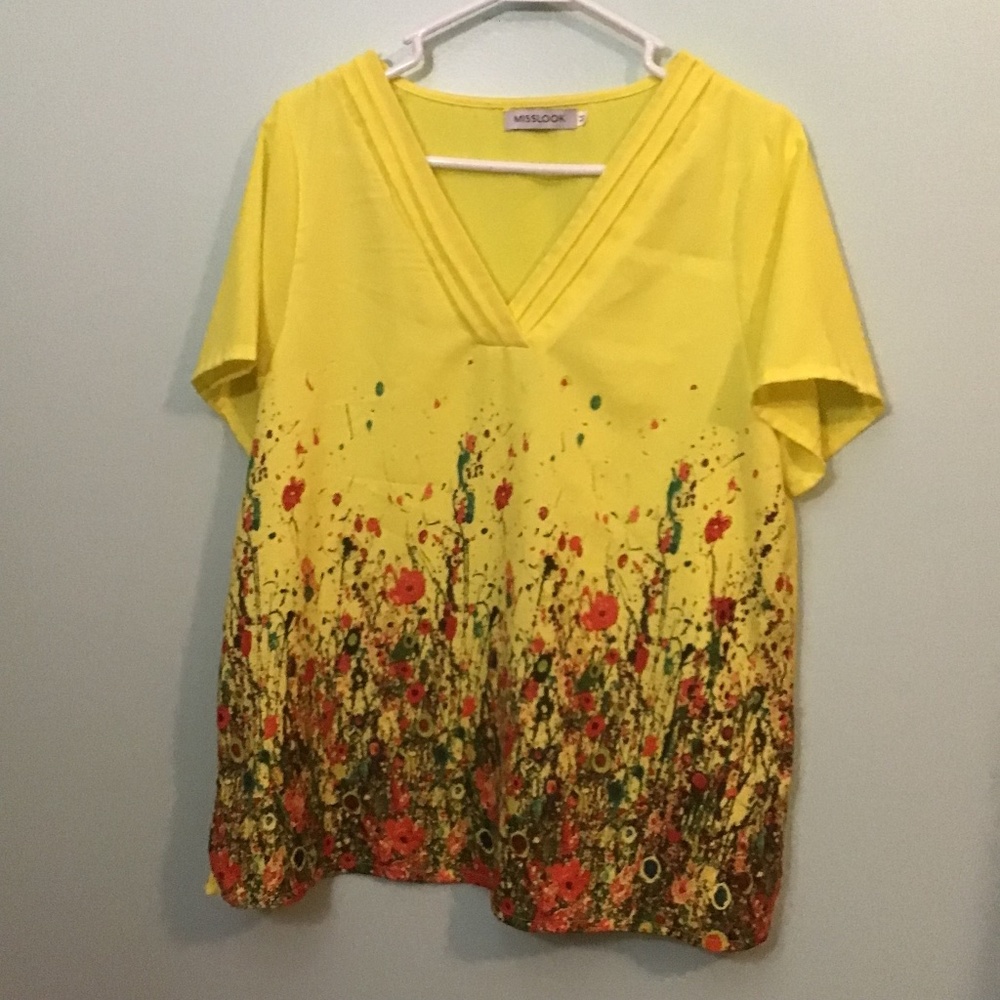 Yellow V-neck blouse